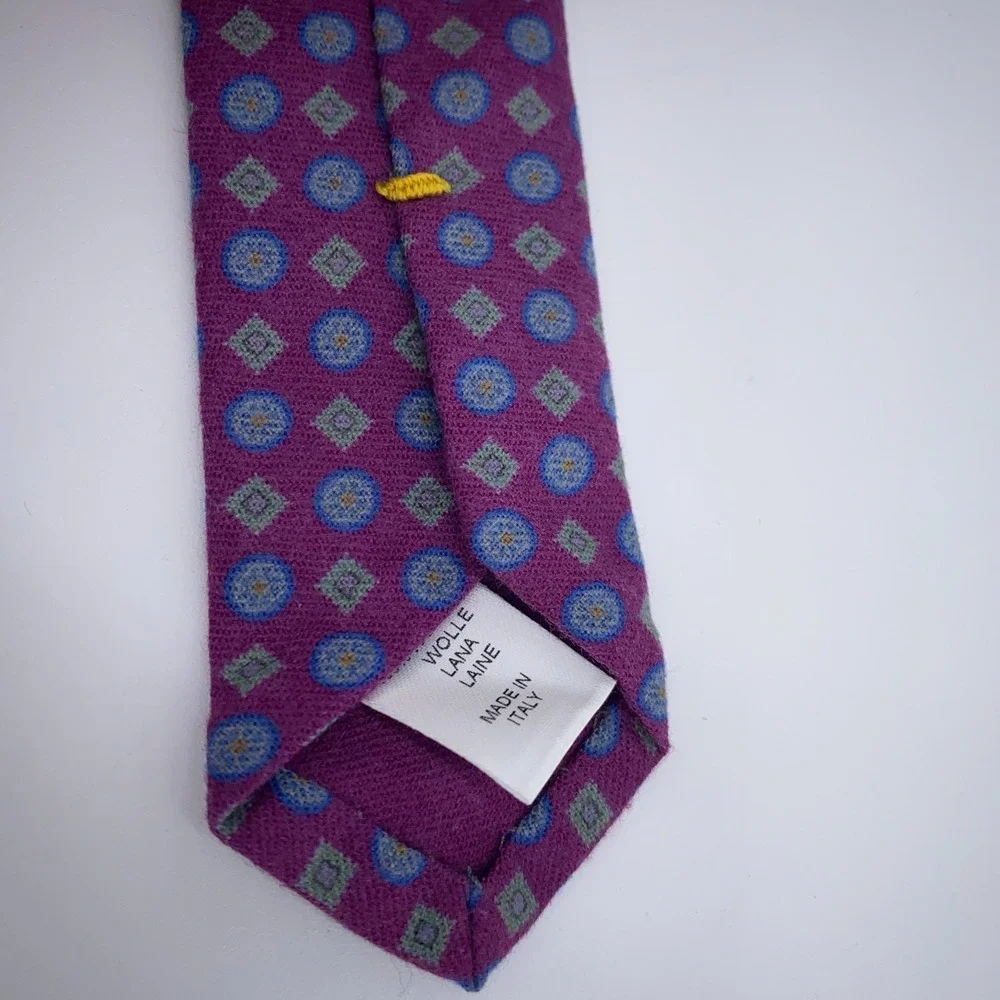 Eton‎ Tie Mens One Size Purple Patterned Wool Classic Luxury Necktie Italy Made